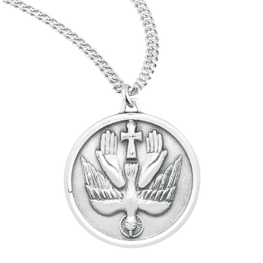 Sterling Silver Round Holy Spirit, Catholic Gift, Made in USA