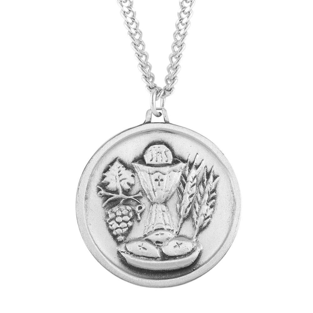 Sterling Silver Round Holy Communion Medal, Catholic Gift, Made in USA