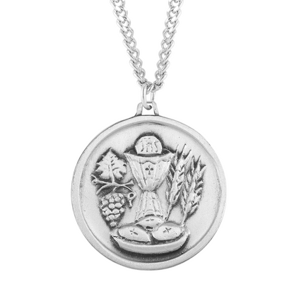 Sterling Silver Round Holy Communion Medal, Catholic Gift, Made in USA