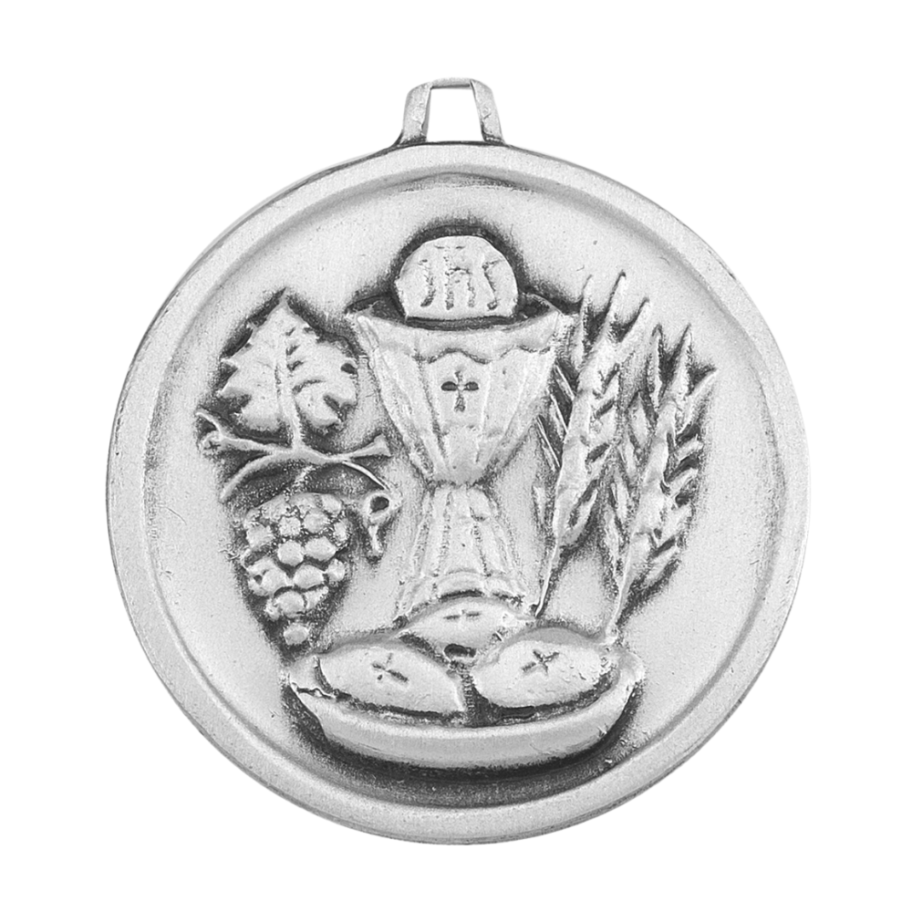 Holy Communion Medal Sterling Silver Round Pendant — 20" Chain, Made in USA