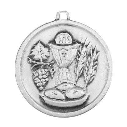 Holy Communion Medal Sterling Silver Round Pendant — 20" Chain, Made in USA