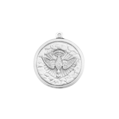 Holy Spirit Sterling Silver Round Medal — 20" Chain, Made in USA, Gift Box