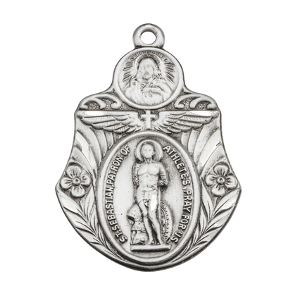 Saint Sebastian Sterling Silver Badge Medal — 24" Chain, Made in USA, Gift Box