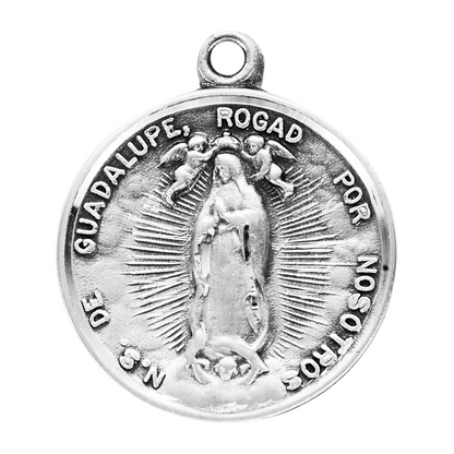 Our Lady of Guadalupe Sterling Silver Medal Pendant — 18" Chain, Gift Box