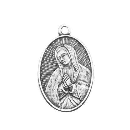 Our Lady of Guadalupe Sterling Silver Oval Medal Pendant — 18" Chain, Made in USA