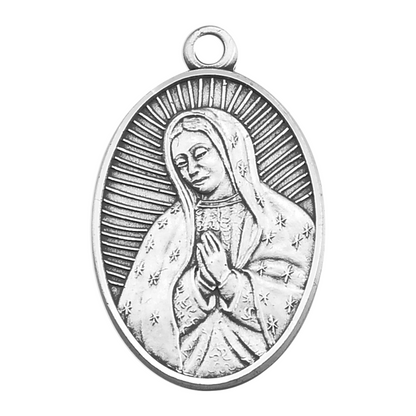 Our Lady of Guadalupe Sterling Silver Medal Pendant — 18" Chain, Gift Box