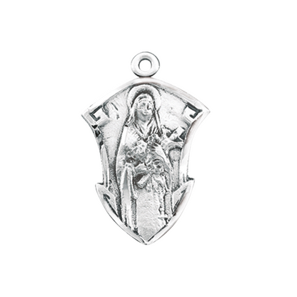 Saint Therese of Lisieux Sterling Silver Medal Pendant — 18" Chain, Made in USA