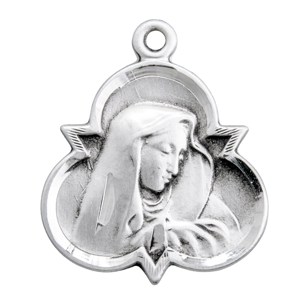 Our Lady of Sorrows Sterling Silver Medal — 18" Chain, Made in USA, Gift Box