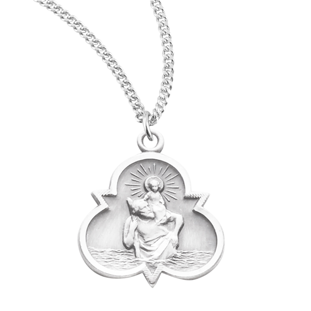 Saint Christopher Sterling Silver Trinity Symbol Medal, Catholic Gift, Made in USA