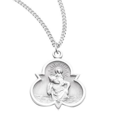 Saint Christopher Sterling Silver Trinity Symbol Medal, Catholic Gift, Made in USA