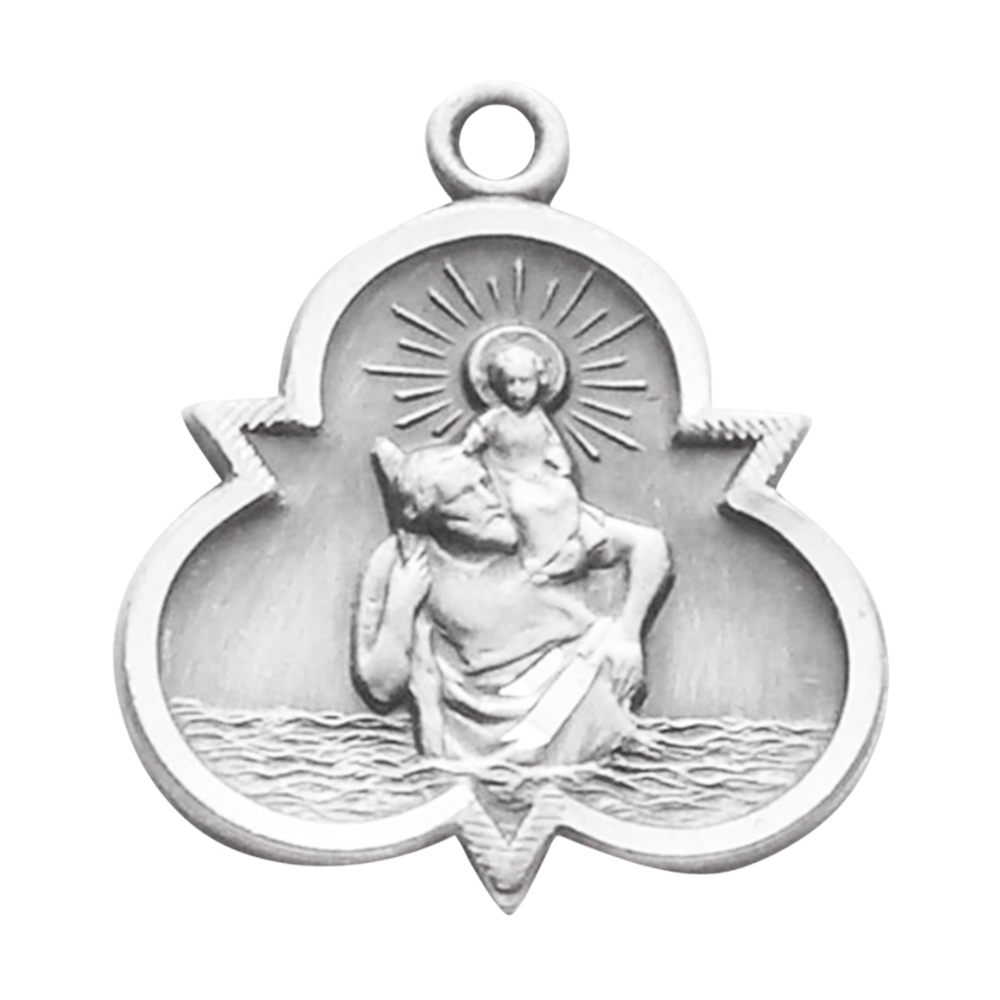 Saint Christopher Sterling Silver Trinity Medal Pendant — 18" Chain, Gift Box