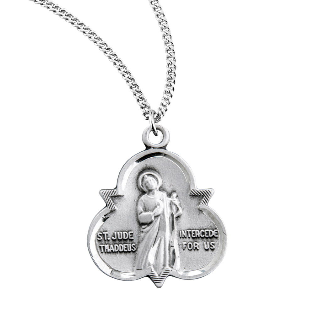 Saint Jude Thaddeus Sterling Silver Trinity Symbol Medal, Catholic Gift, Made in USA