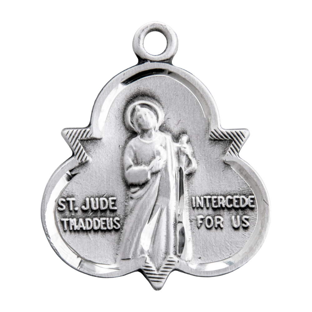 Saint Jude Thaddeus Sterling Silver Trinity Symbol Medal Necklace — 18" Chain