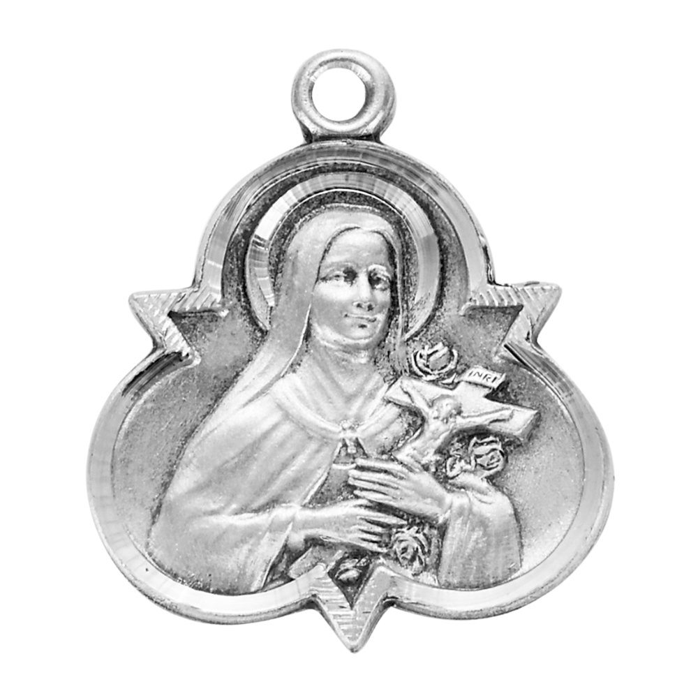 Saint Therese of Lisieux Sterling Silver Trinity Medal — 18" Chain, Gift Box
