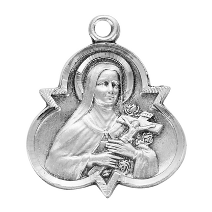 Saint Therese of Lisieux Sterling Silver Trinity Medal — 18" Chain, Gift Box