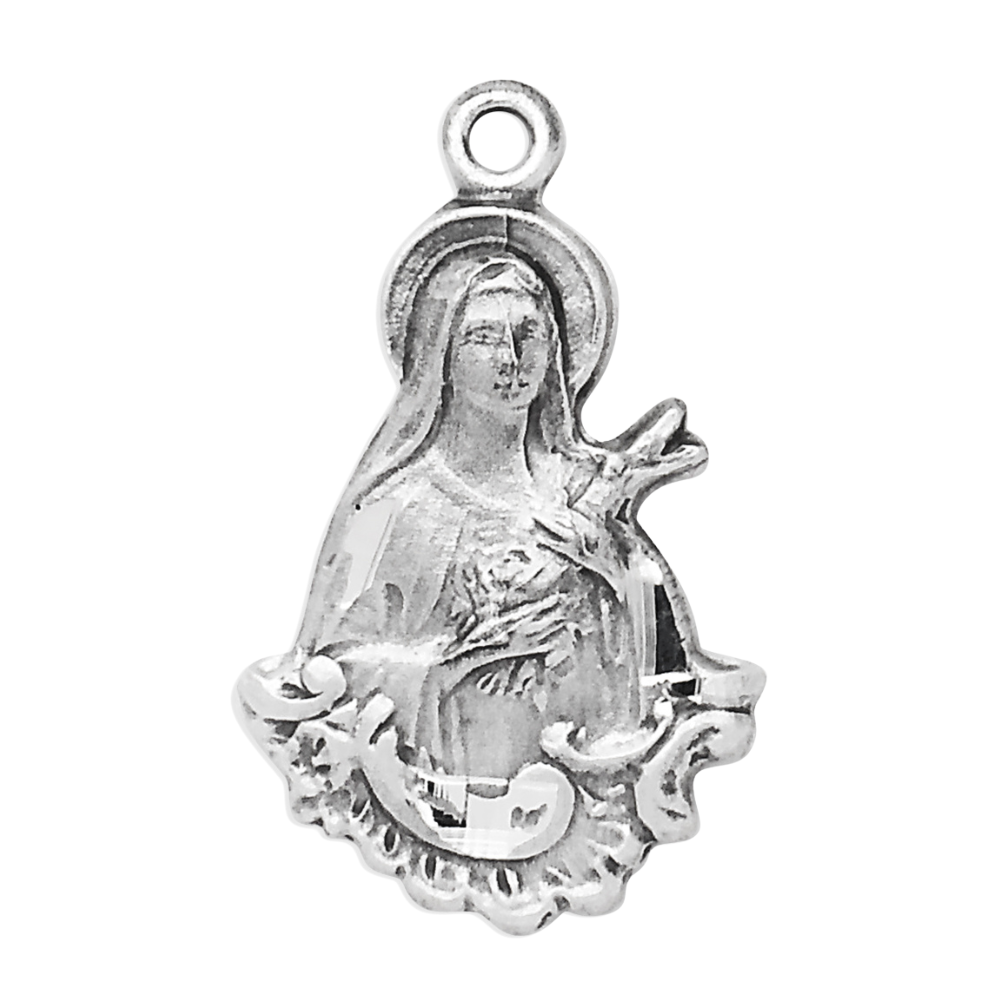 Saint Therese of Lisieux Sterling Silver Medal Pendant — 18" Chain, Gift Box