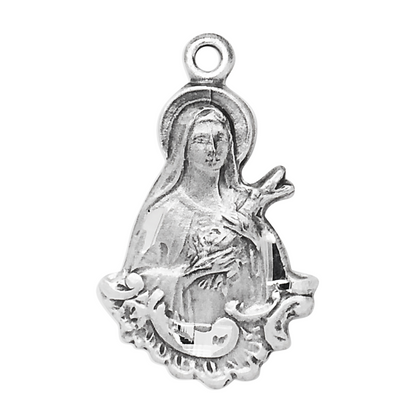Saint Therese of Lisieux Sterling Silver Medal Pendant — 18" Chain, Gift Box
