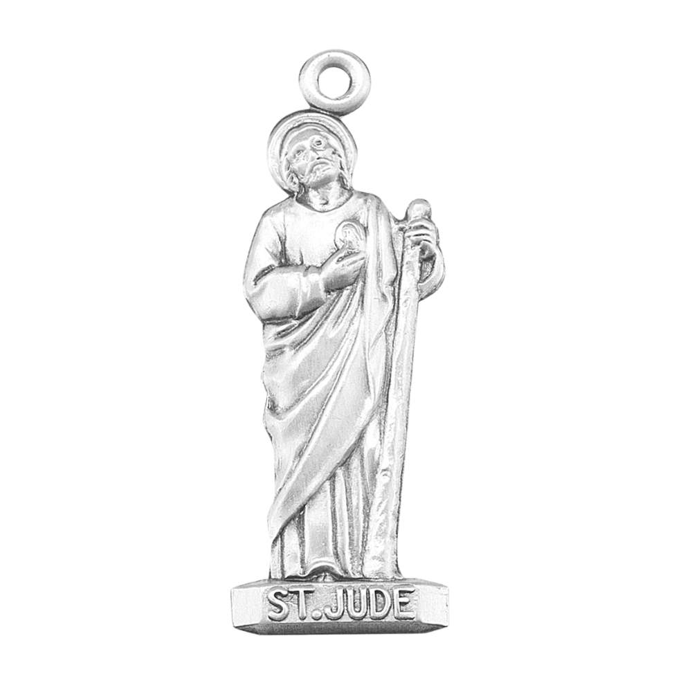 Saint Jude Medal Sterling Silver Pendant Necklace - 18 Inch Chain, Made in USA