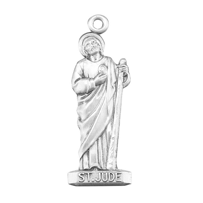 Saint Jude Medal Sterling Silver Pendant Necklace - 18 Inch Chain, Made in USA