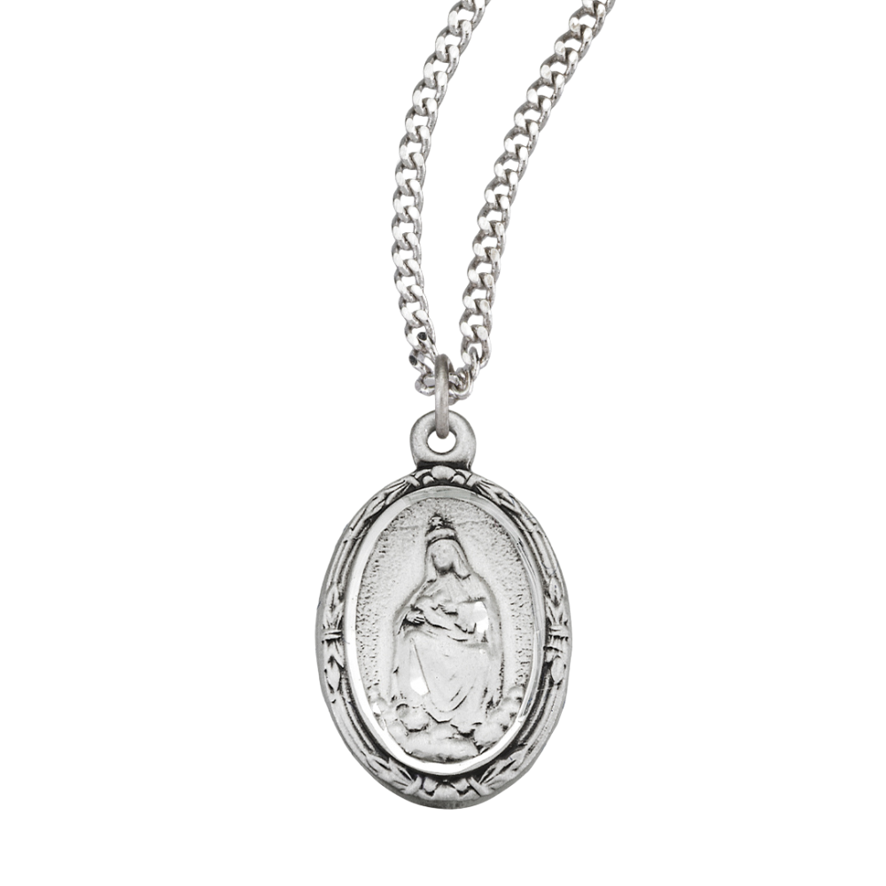 3/4" x 1/2" English Version Sterling Silver Oval St. Laleche Medal on an, Catholic Gift, Made in USA