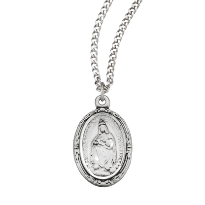 3/4" x 1/2" English Version Sterling Silver Oval St. Laleche Medal on an, Catholic Gift, Made in USA