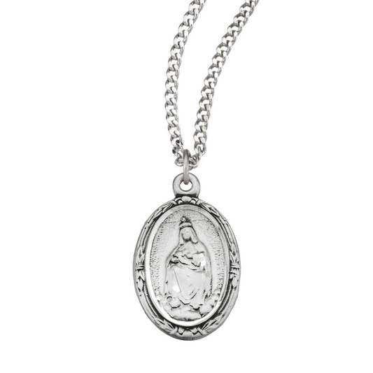 3/4" x 1/2" English Version Sterling Silver Oval St. Laleche Medal on an, Catholic Gift, Made in USA