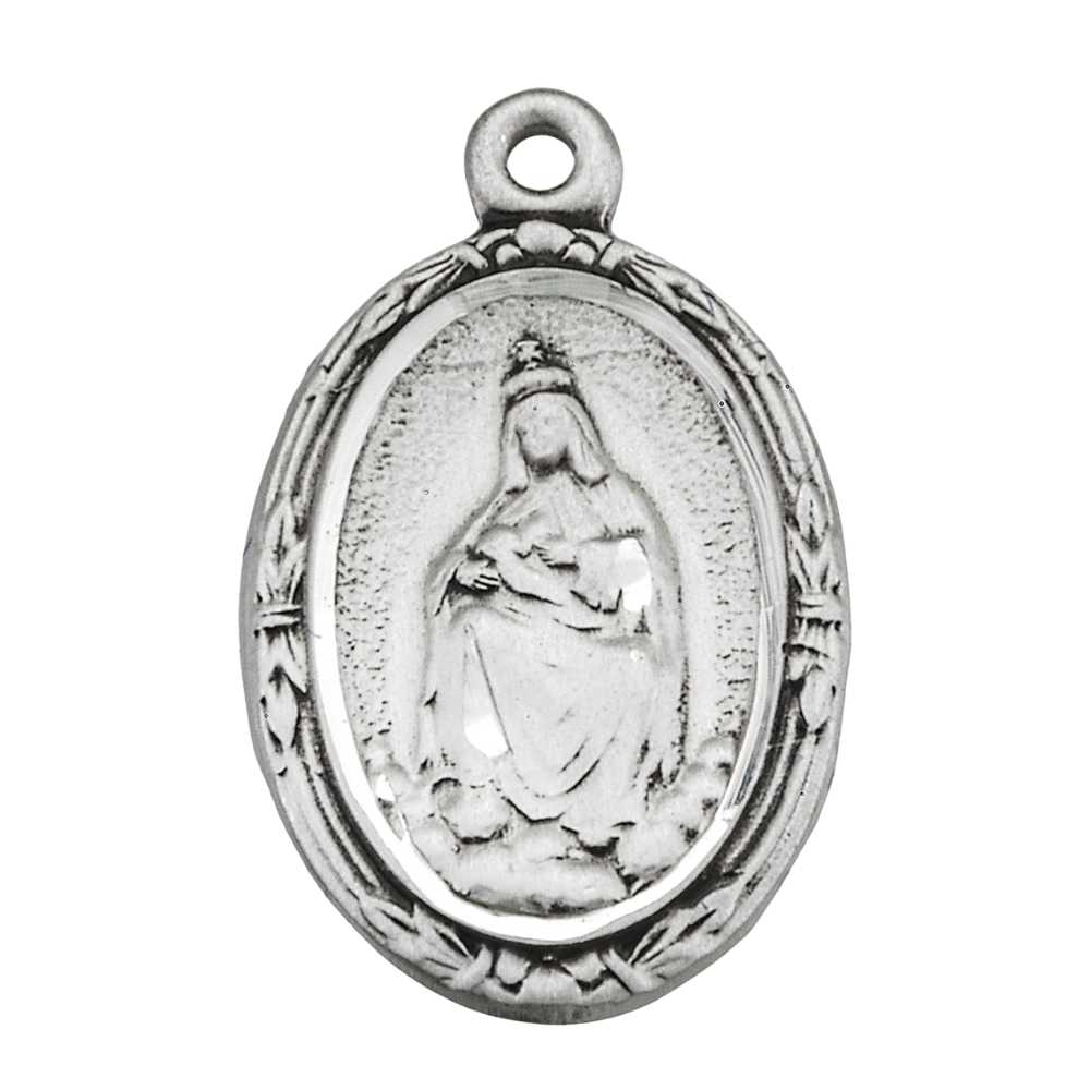 Our Lady of La Leche Sterling Silver Oval Medal Necklace — 18" Chain, Gift Box