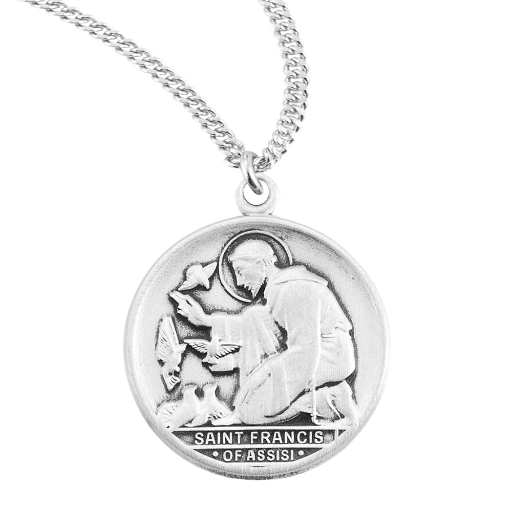 Saint Francis of Assisi Round Sterling Silver Medal, Catholic Gift, Made in USA