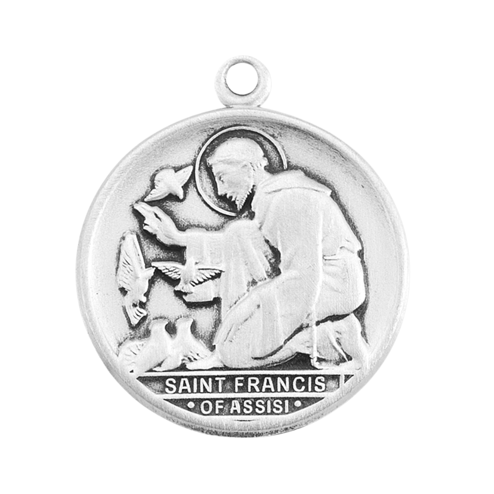 Saint Francis of Assisi Sterling Silver Medal — 20" Chain, Made in USA, Gift Box