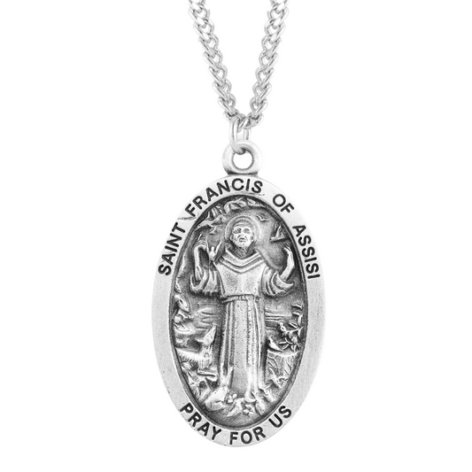 Saint Francis of Assisi Oval Sterling Silver Medal, Catholic Gift, Made in USA