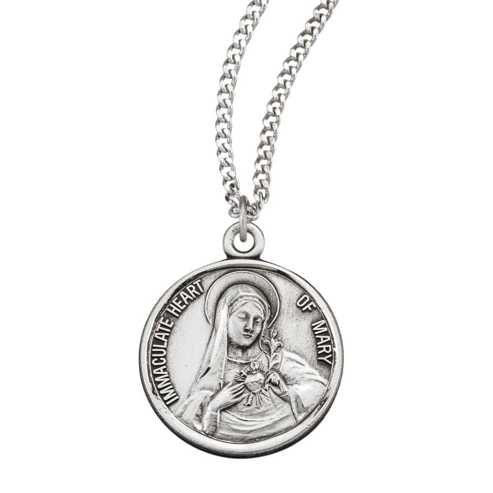 Sterling Silver Round Immaculate Heart of Mary, Catholic Gift, Made in USA