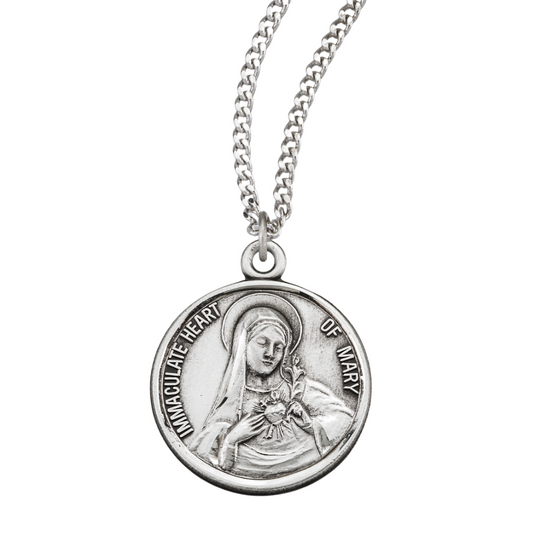 Sterling Silver Round Immaculate Heart of Mary, Catholic Gift, Made in USA