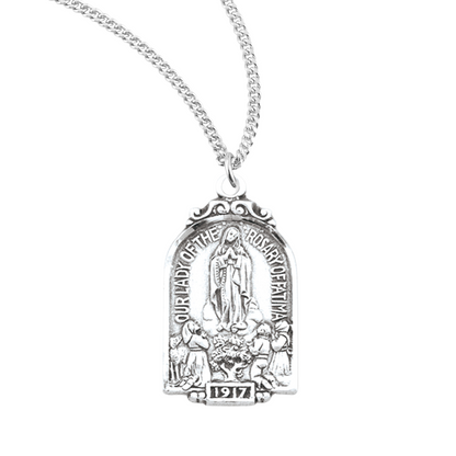 Sterling Silver Our Lady of Fatima Arch Shaped Medal, Catholic Gift, Made in USA