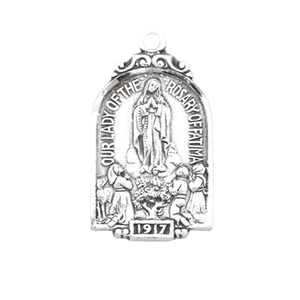 Our Lady of Fatima 16kt Gold Over Sterling Silver Arch Medal — 18" Chain