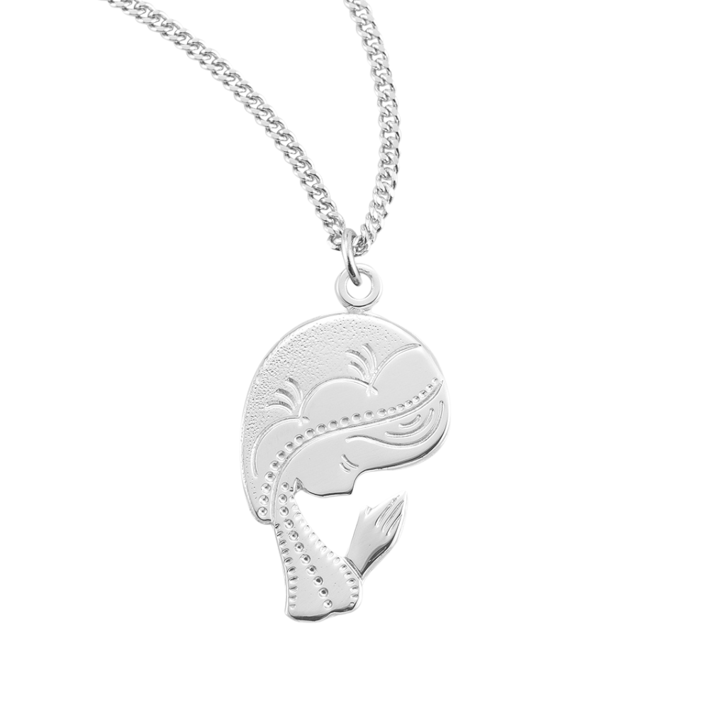 Sterling Silver Contemporary Praying Madonna Bust, Catholic Gift, Made in USA