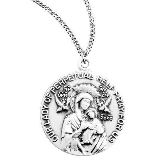 Sterling Silver O.L. of Perpetual Help Round Medal, Catholic Gift, Made in USA