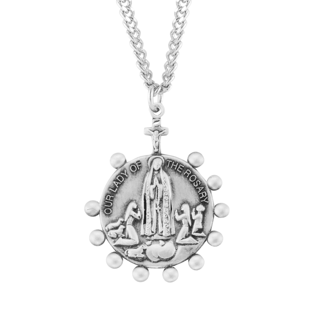 Sterling Silver OL of the Rosary of Fatima Pendant, Catholic Gift, Made in USA