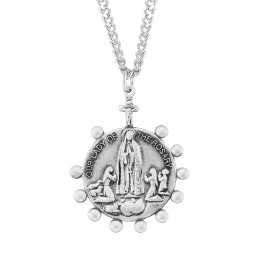 Sterling Silver OL of the Rosary of Fatima Pendant, Catholic Gift, Made in USA