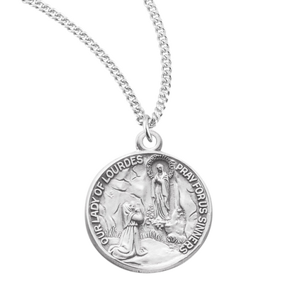 Sterling Silver Round O.L. of Lourdes, Catholic Gift, Made in USA