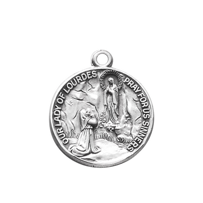Our Lady of the Rosary Sterling Silver Medal Pendant — 18" Chain, Gift Boxed