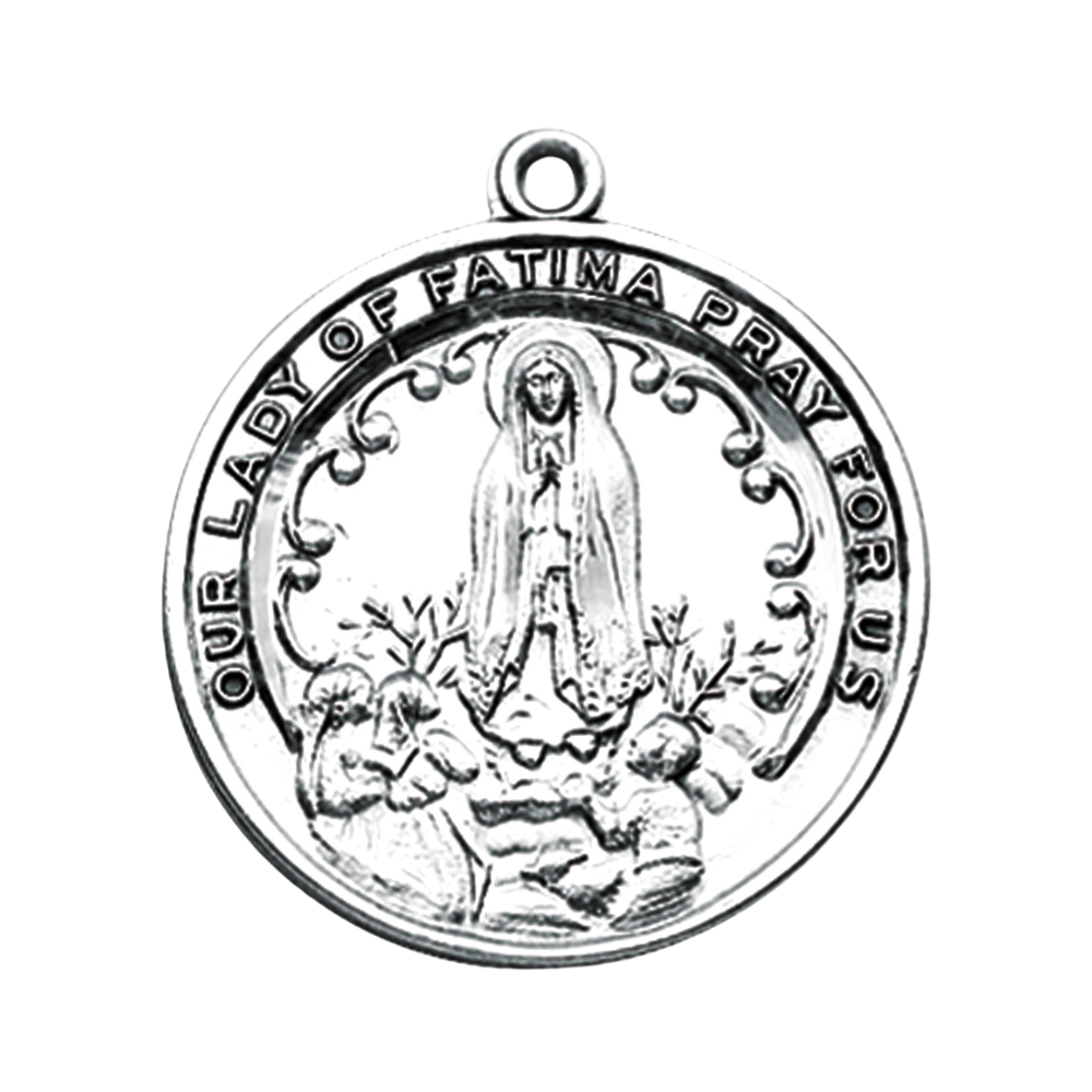 Our Lady of Fatima Sterling Silver Medal — 24" Chain, Made in USA, Gift Box