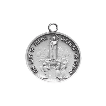 Our Lady of Fatima Sterling Silver Medal Pendant — 18" Chain, Gift Box
