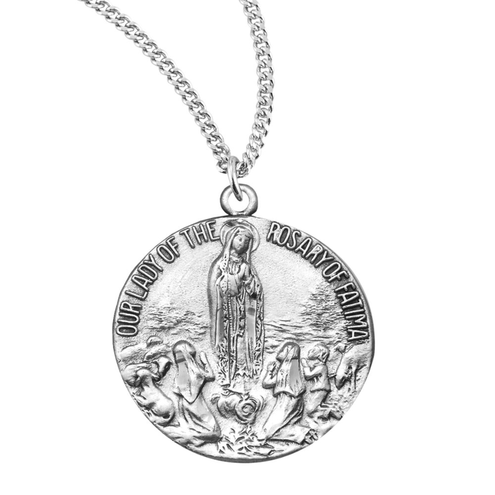 Sterling Silver Round O.L. of the Rosary of Fatima, Catholic Gift, Made in USA