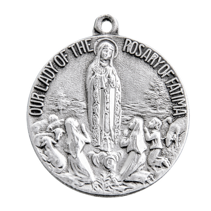 Our Lady of Fatima Sterling Silver Round Medal Pendant — 18" Chain, Gift Box