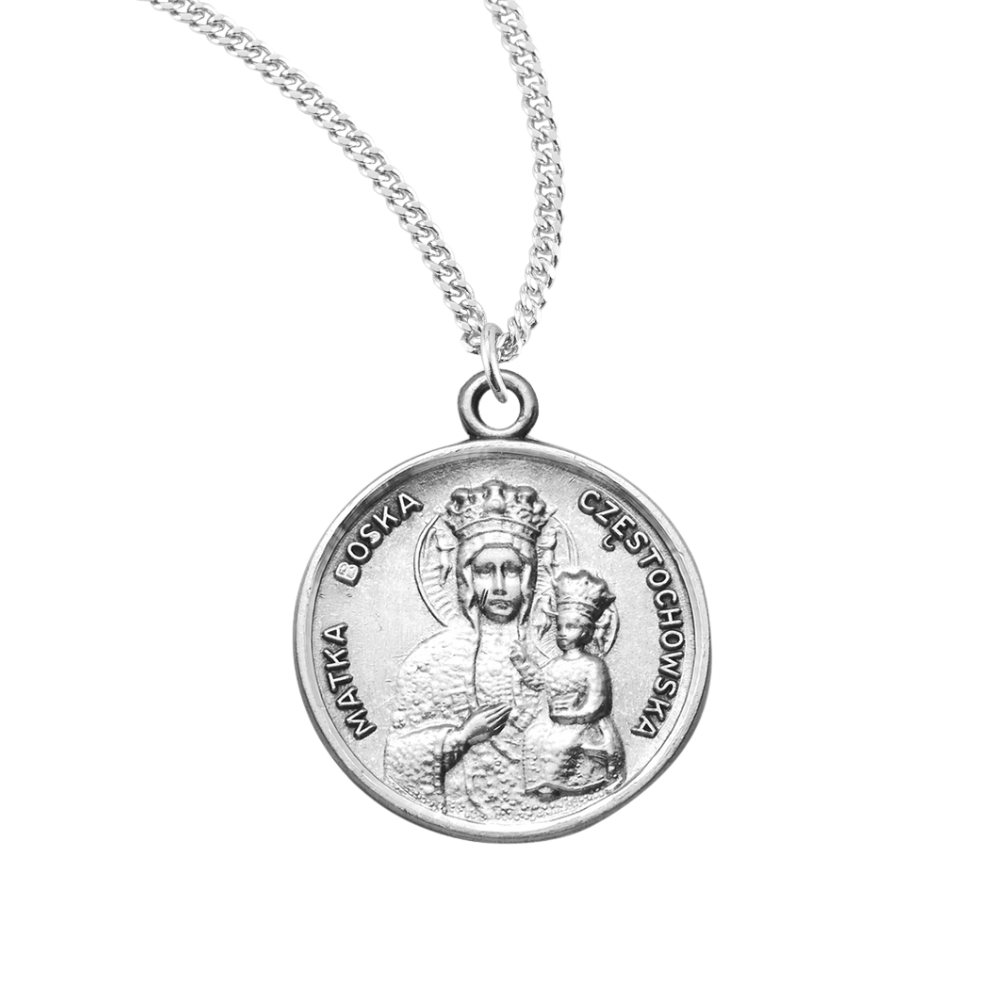 Sterling Silver Med Rd OL of Czestochowa , Catholic Gift, Made in USA