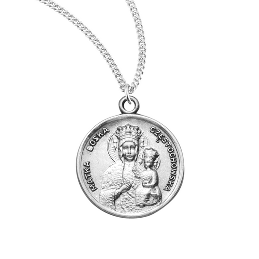 Sterling Silver Med Rd OL of Czestochowa , Catholic Gift, Made in USA