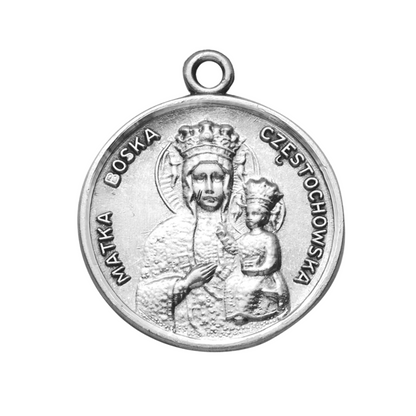 Our Lady of Czestochowa Sterling Silver Round Medal Necklace — 18" Chain, Gift Box