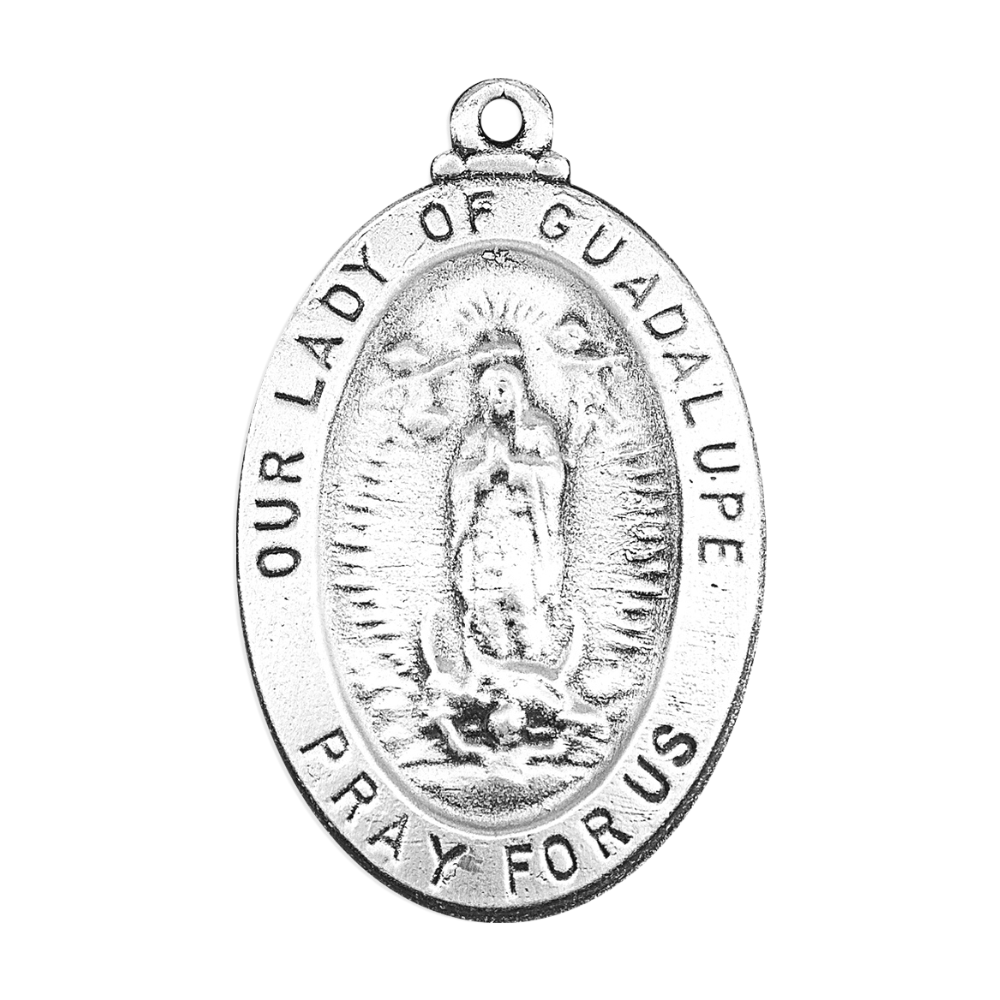 Our Lady of Guadalupe Sterling Silver Oval Medal Pendant — 20" Chain, Gift Box