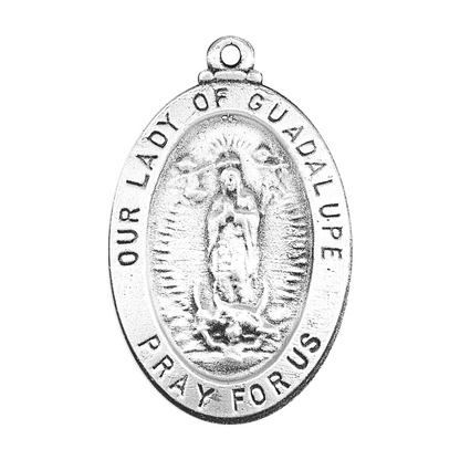 Our Lady of Guadalupe Sterling Silver Oval Medal Pendant — 20" Chain, Gift Box