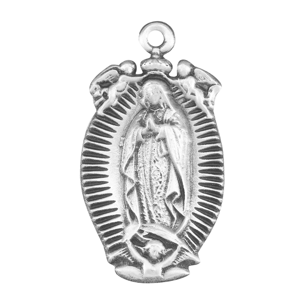 Our Lady of Guadalupe Sterling Silver Medal Pendant — 18" Chain, Gift Box Included